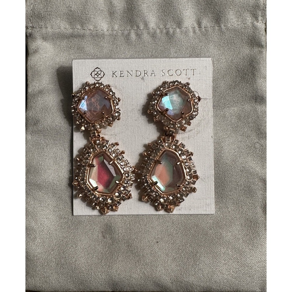 Kendra Scott Althea Earrings In‎ Rose Gold Dichroic Glass Dangle Statement Rare